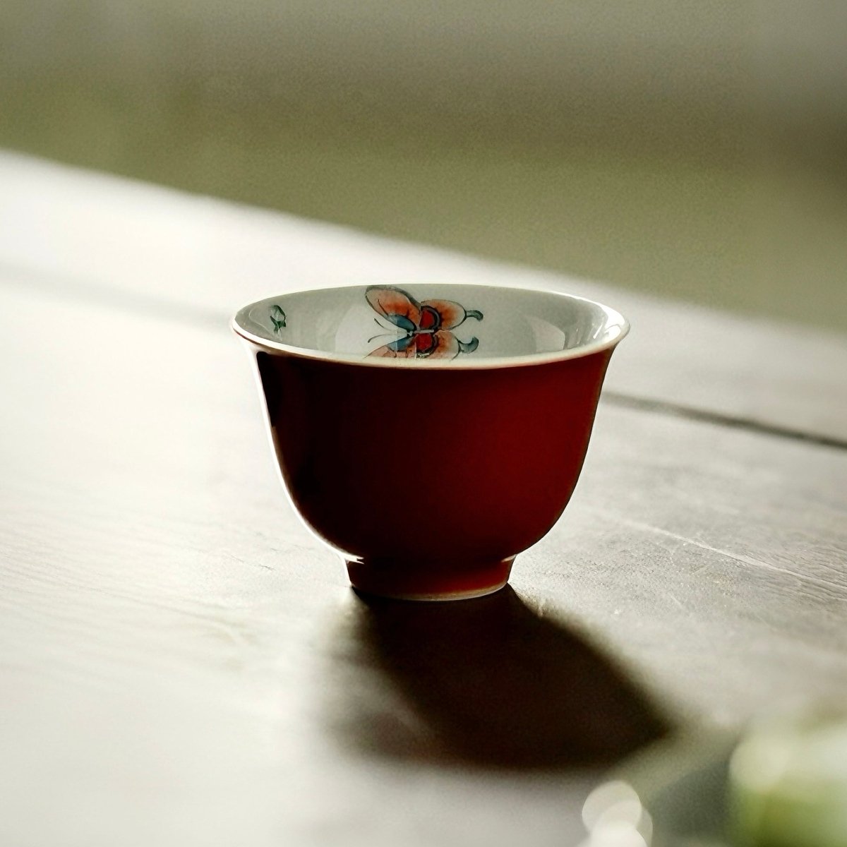 Alum Red Famille Rose Hand Painted Butterfly TeacupTeacupsAnyee TeaAlum Red Famille Rose Hand Painted Butterfly Teacup