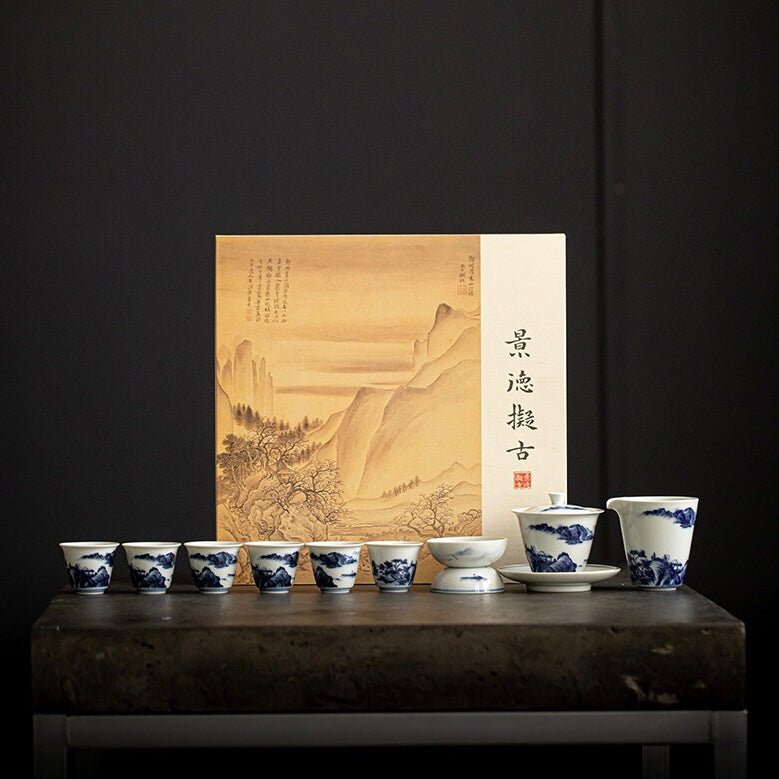 Antique Blue and white Ceramic Tea Set in Gift Box for HometeasetsAnyee TeaAntique Blue and white Ceramic Tea Set in Gift Box for Home