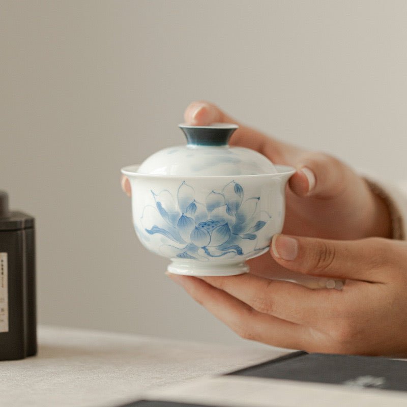 Blue Lotus Underglaze Hand Painted GaiwanGaiwanAnyee TeaBlue Lotus Underglaze Hand Painted Gaiwan