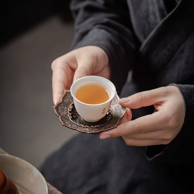 Bronze Octagonal Precious Lotus Flower Teacup CoasteraccessoiresAnyee TeaBronze Octagonal Precious Lotus Flower Teacup Coaster