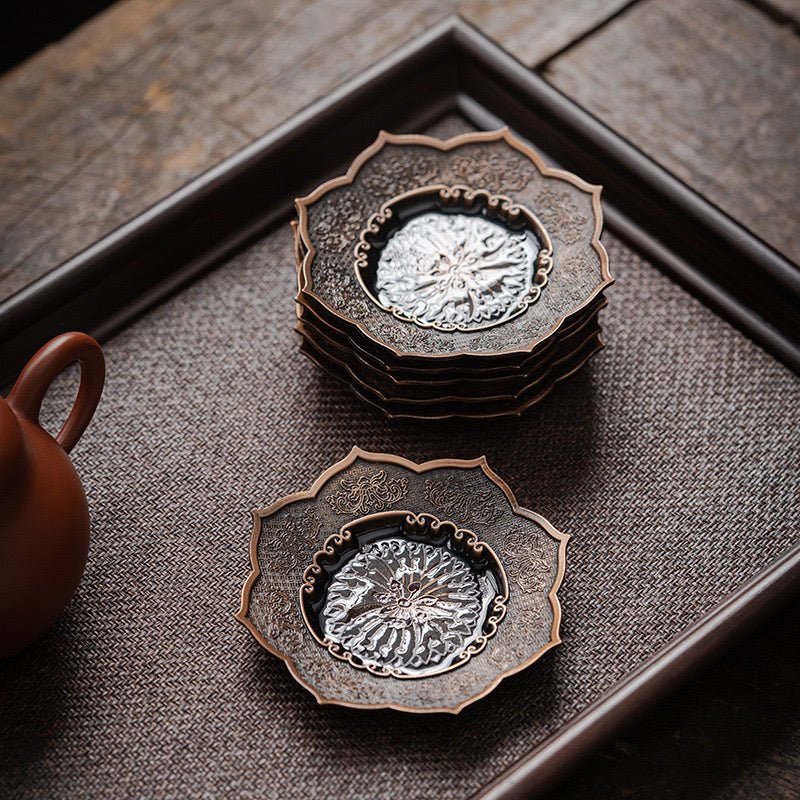 Bronze Octagonal Precious Lotus Flower Teacup CoasteraccessoiresAnyee TeaBronze Octagonal Precious Lotus Flower Teacup Coaster