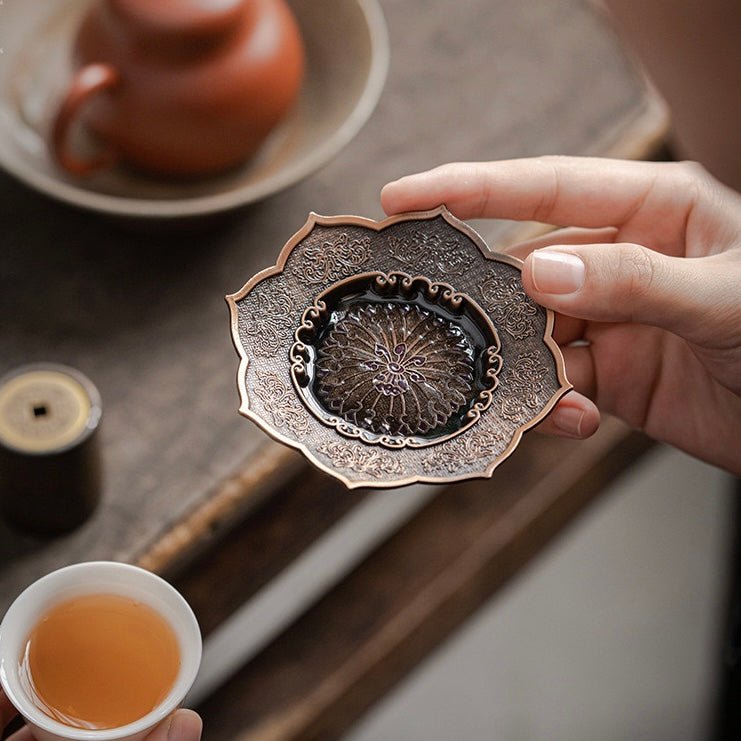 Bronze Octagonal Precious Lotus Flower Teacup CoasteraccessoiresAnyee TeaBronze Octagonal Precious Lotus Flower Teacup Coaster