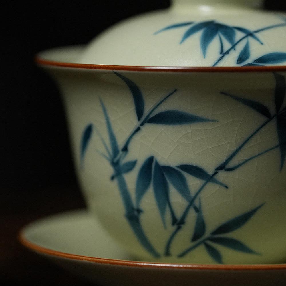 Hand Painted Gaiwan Bamboo Pattern Three Piece Covered Tea Bowl for HomeGaiwanAnyee TeaHand Painted Gaiwan Bamboo Pattern Three Piece Covered Tea Bowl for Home
