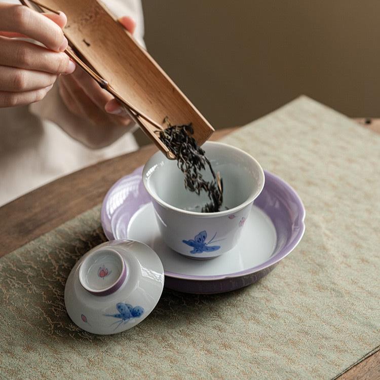 Hand Painted Purple Butterfly Three Piece GaiwanGaiwanAnyee TeaHand Painted Purple Butterfly Three Piece Gaiwan