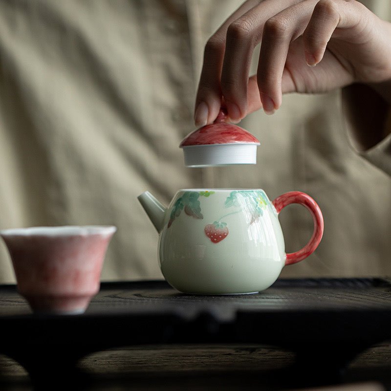 Hand - painted Raspberry Pattern Underglaze Ceramic TeapotteapotsAnyee TeaHand - painted Raspberry Pattern Underglaze Ceramic Teapot