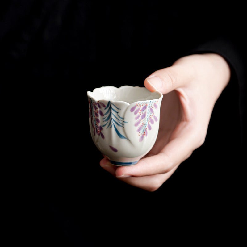 Hand - painted Wisteria Flower Teacup with Plant - ash GlazeTeacupsAnyee TeaHand - painted Wisteria Flower Teacup with Plant - ash Glaze