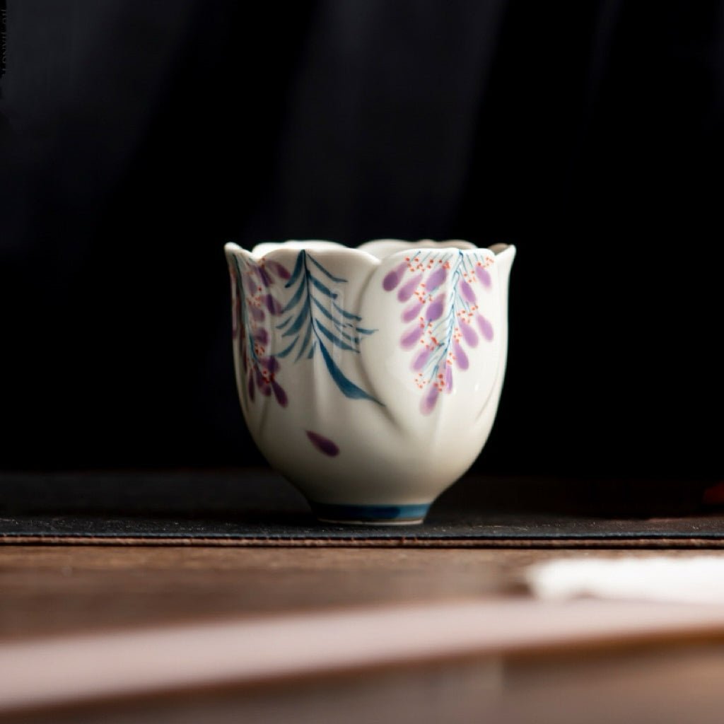 Hand - painted Wisteria Flower Teacup with Plant - ash GlazeTeacupsAnyee TeaHand - painted Wisteria Flower Teacup with Plant - ash Glaze