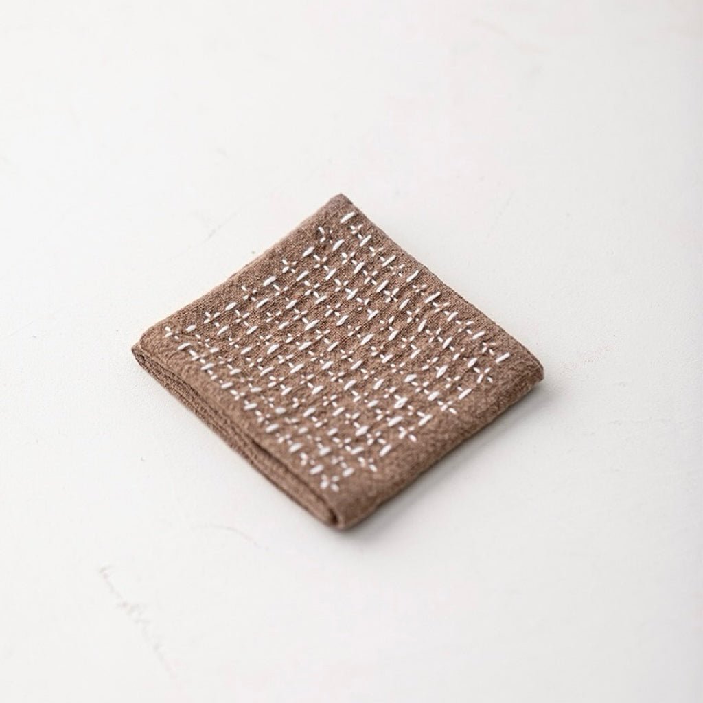 Hand Sewn Cross Stitched Cotton Linen Tea TowelaccessoiresAnyee TeaHand Sewn Cross Stitched Cotton Linen Tea TowelLight brown