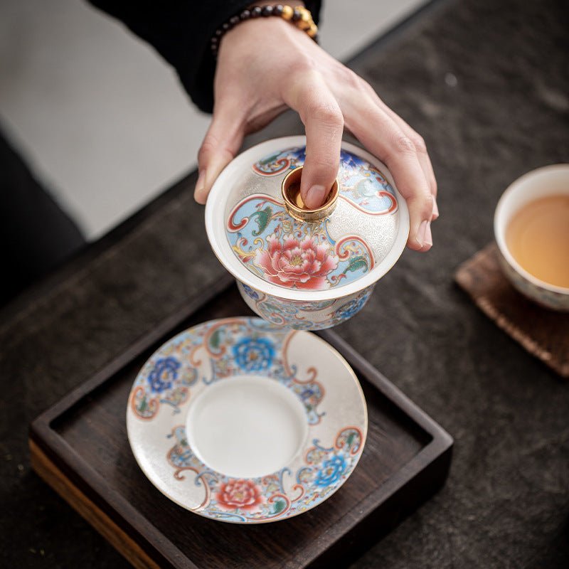 Handmade Filigree Silver Gaiwan TeacupsGaiwanAnyee TeaHandmade Filigree Silver Gaiwan Teacups