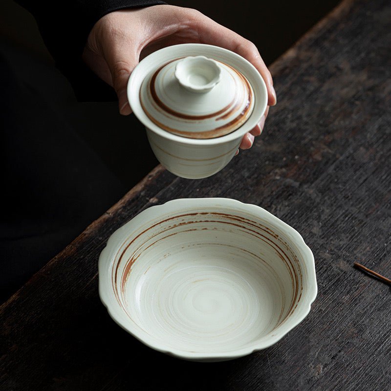 Handmade White Clay Ceramic Gaiwan in Wabi - sabi StyleGaiwanAnyee TeaHandmade White Clay Ceramic Gaiwan in Wabi - sabi Style