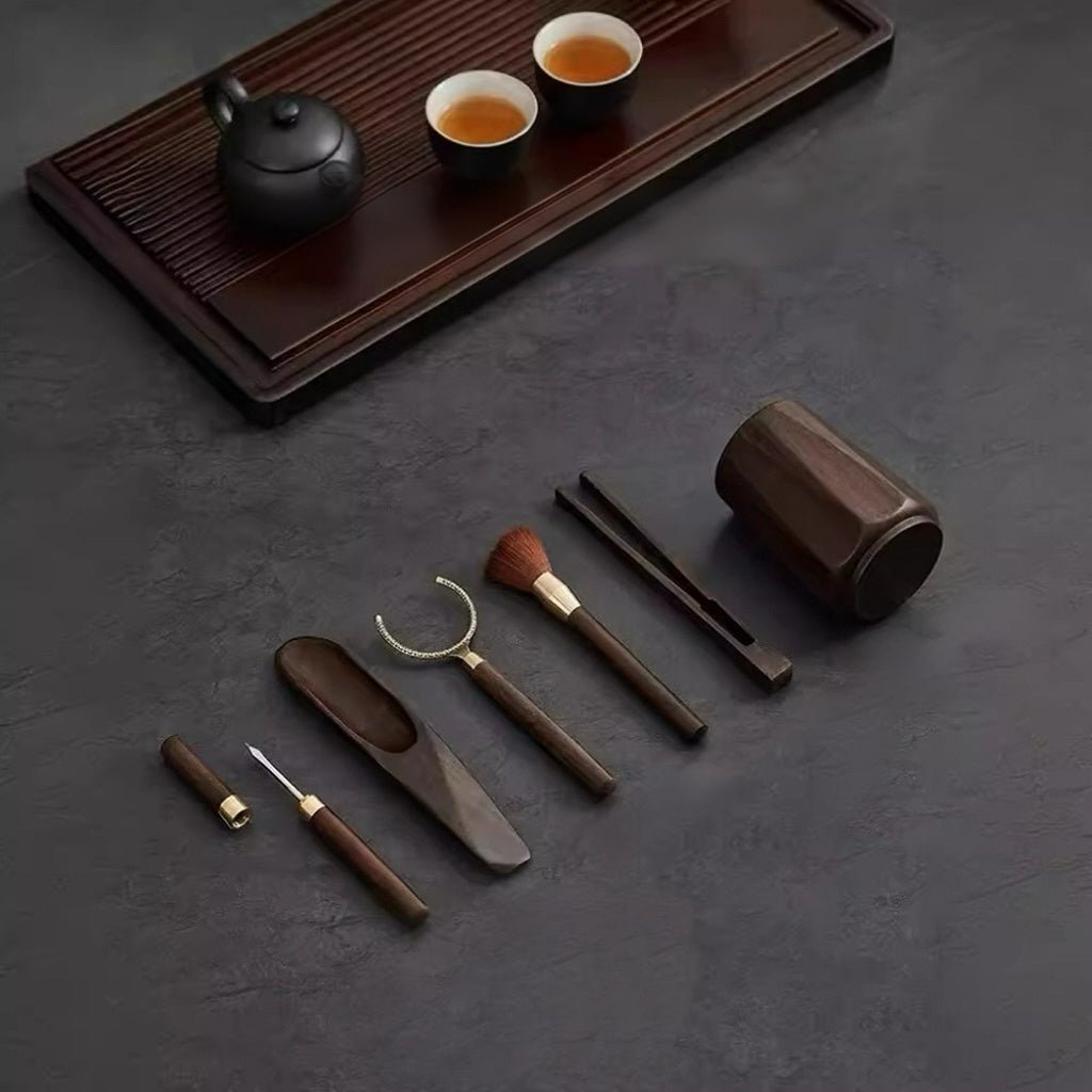 Six Gentlemen of Tea Black Sandalwood Six Piece Tea Set AccessoriesAnyee TeaSix Gentlemen of Tea Black Sandalwood Six Piece Tea Set Accessories