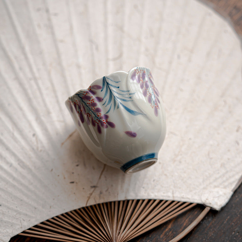 Hand-painted Wisteria Flower Teacup with Plant-ash Glaze