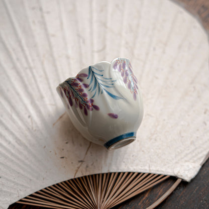 Hand-painted Wisteria Flower Teacup with Plant-ash Glaze