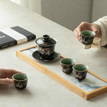 Black Gold Apricot Blossom Gaiwan and Teacup Set