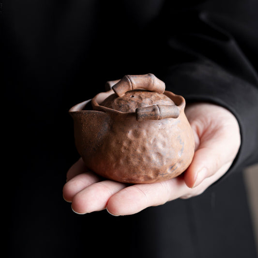 Handmade Rough Pottery Old Rock Clay Bamboo-shaped Teapot