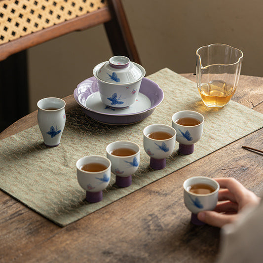 Hand-painted Purple Butterfly Gaiwan Tea Set