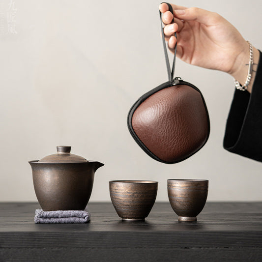 Rust Glaze Gaiwan and Teacup Travel Set