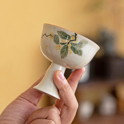 Hand-painted Orange Osmanthus Ceramic High-footed Teacup