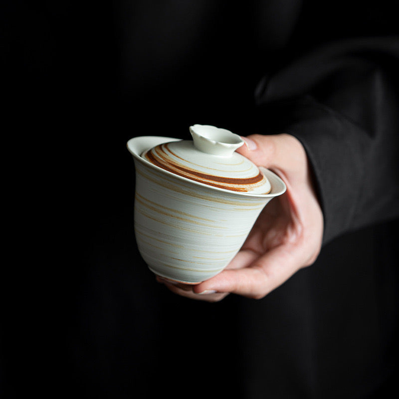 Handmade White Clay Ceramic Gaiwan in Wabi-sabi Style