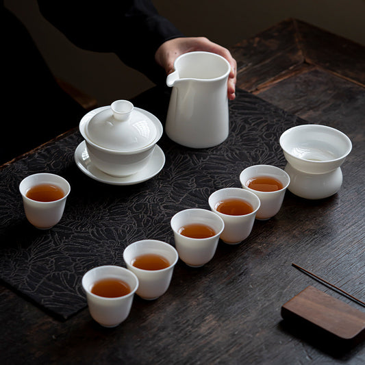 Suet Jade White Porcelain Gaiwan Teacup Set