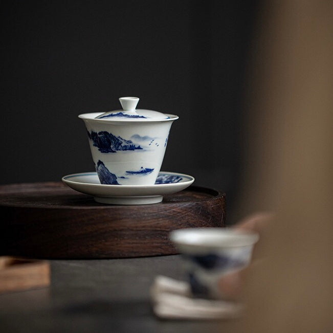 Antique Blue - and - white Ceramic Tea Set in Gift Box for Home