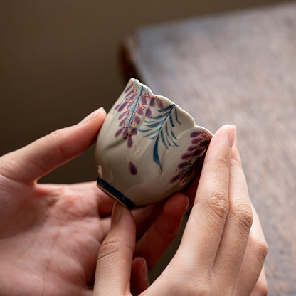 Hand-painted Wisteria Flower Teacup with Plant-ash Glaze