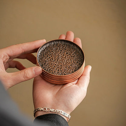 Aged Alloy Teacup Coaster with Auspicious Cloud Pattern