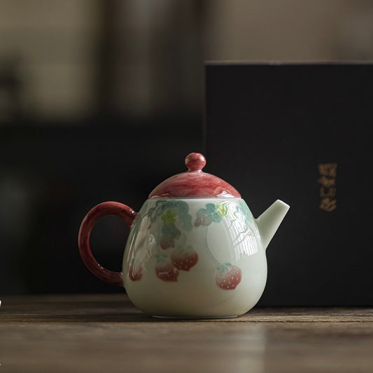 Hand-painted raspberry pattern underglaze ceramic teapot