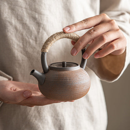 Rough Pottery Small Loop-handled Ceramic Teapot for Brewing Tea