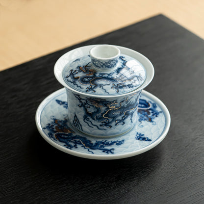 Colorful Golden Dragon Pattern Gaiwan