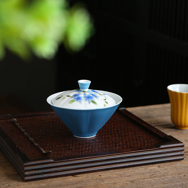 Chinese Hand-painted Orchid Gaiwan with Antique Colored Glaze