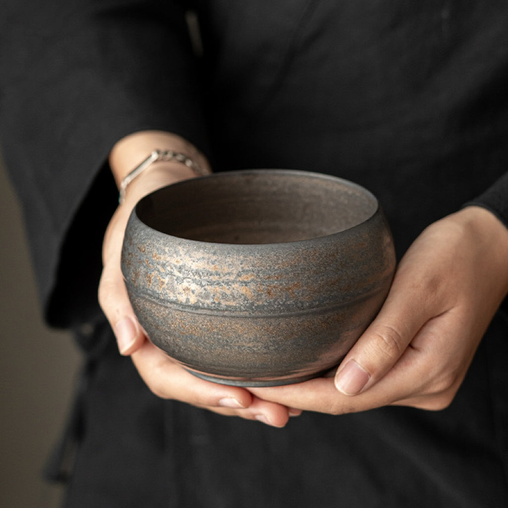 Rough Pottery Tea Washing Basin with Iron Glaze