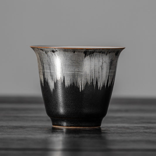 Black-White-Silver Glazed Hand-painted Tea Cup