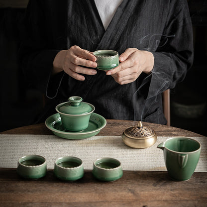 Chinese Celadon Tea Set with Incense Burner