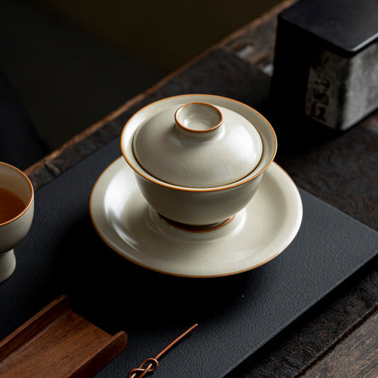 Ivory-colored Ruyao Three-element Gaiwan