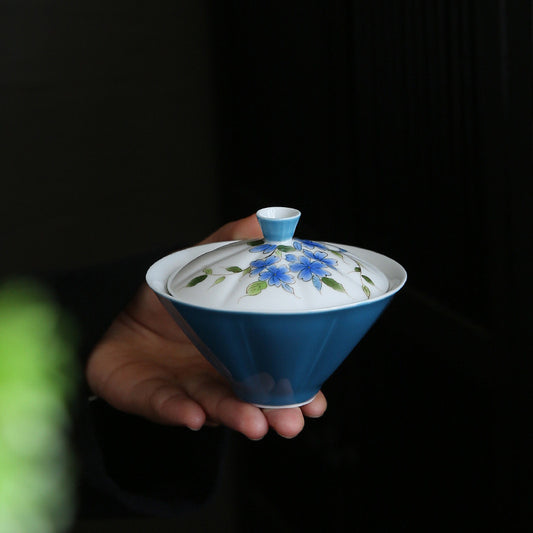 Chinese Hand-painted Orchid Gaiwan with Antique Colored Glaze