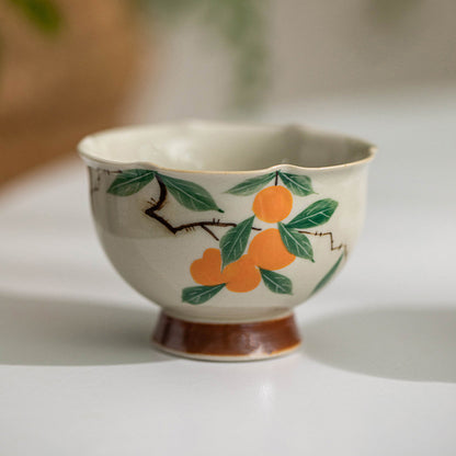 Hand-painted Persimmon and Dark Greyish Green Tea Set for Travel