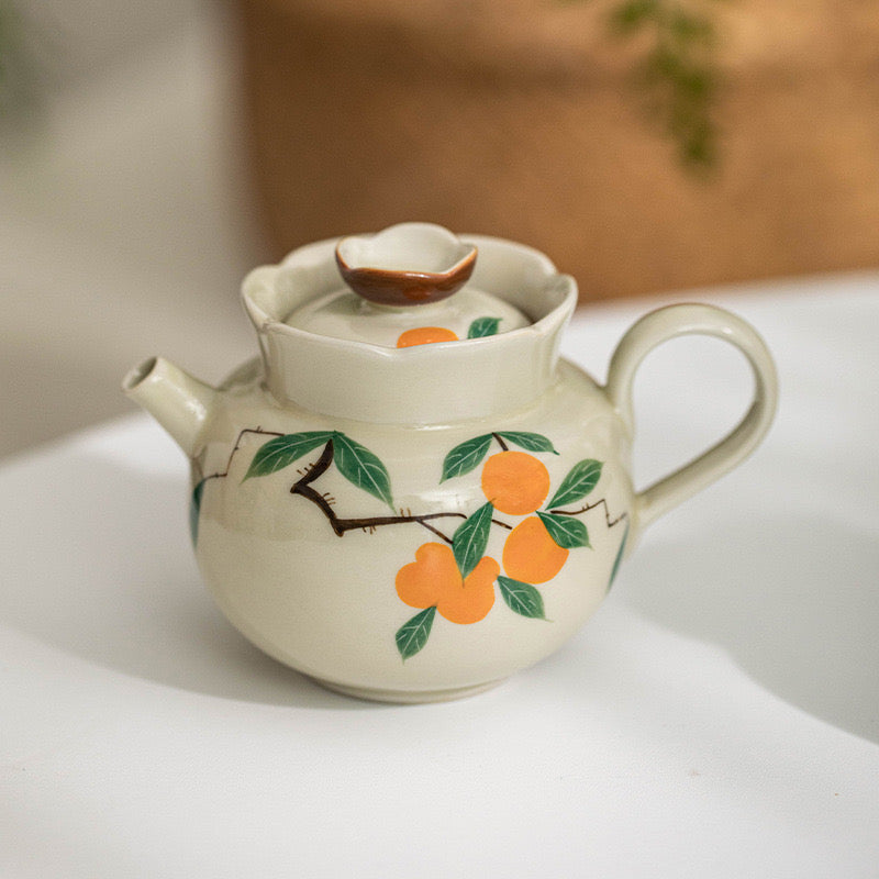 Hand-painted Persimmon and Dark Greyish Green Tea Set for Travel