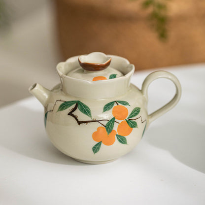 Hand-painted Persimmon and Dark Greyish Green Tea Set for Travel