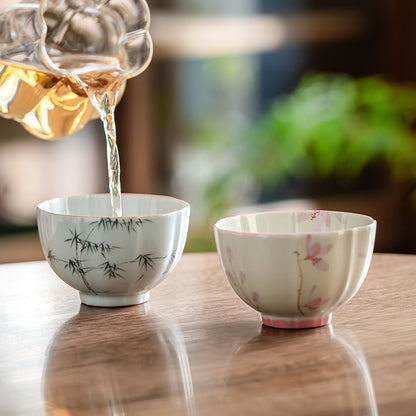 Underglaze Hand-painted Round Lotus Matching Teacups