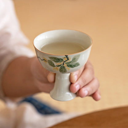 Hand-painted Orange Osmanthus Ceramic High-footed Teacup