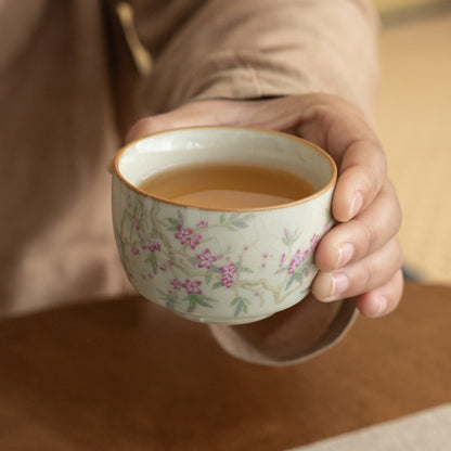 Beige Ru Kiln Peach Blossom Teacup