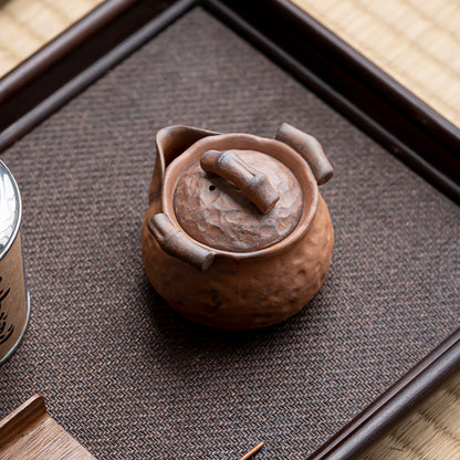 Handmade Rough Pottery Old Rock Clay Bamboo-shaped Teapot