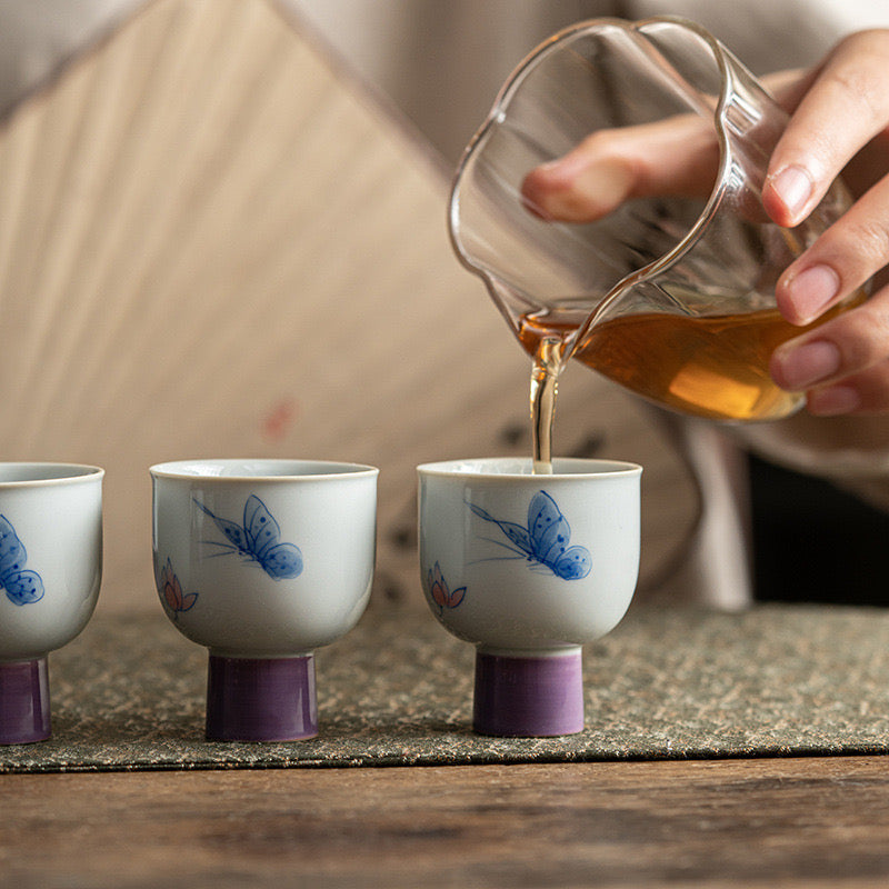 Purple Butterfly Hand-painted Ceramic Teacup