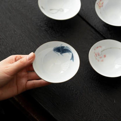 Hand-painted Blue Conical-hat Ceramic Teacup