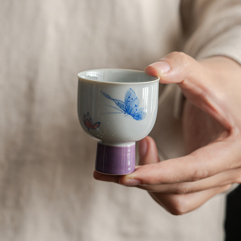 Purple Butterfly Hand-painted Ceramic Teacup