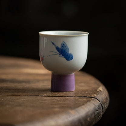 Purple Butterfly Hand-painted Ceramic Teacup