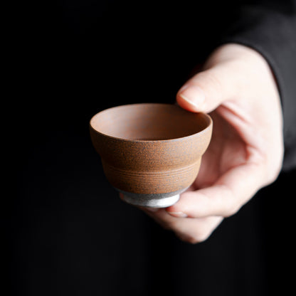 Pure Handmade Old Rock Clay Teacup in Gourd Shape with Silver Edge