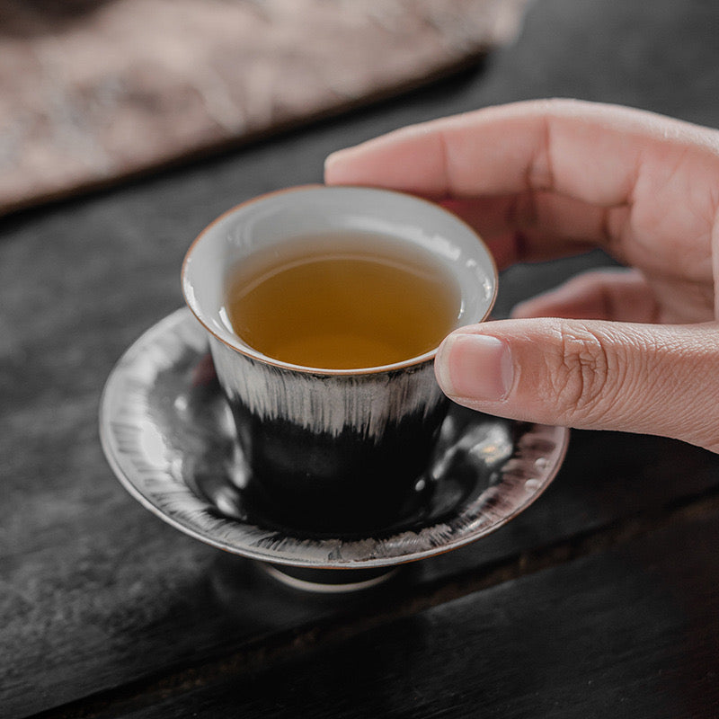 Black-White-Silver Glazed Hand-painted Tea Cup