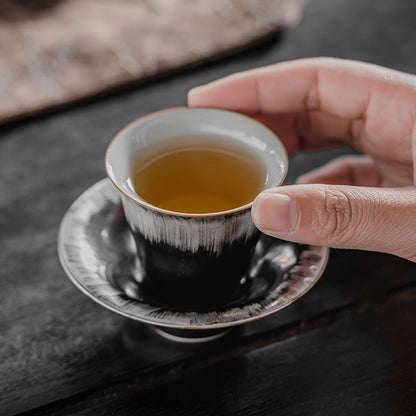 Black-White-Silver Glazed Hand-painted Tea Cup